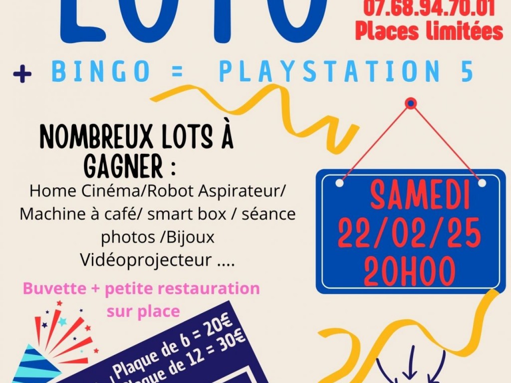 Image de l'actu 'Grand Loto du Club le 22 février 2025 à partir de 18h30, pour les inscriptions sms au 07 68 94 70 01.'